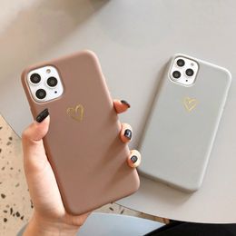 Gold Love Heart Case for IPhone 11 Pro 6 6S 7 8 Plus X XR XS Max Simple Solid Color Phone Cases Soft TPU Back Cover Capa Case for SE