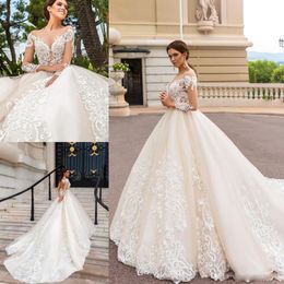 Vintage Champagne Long Sleeves Wedding Dresses Bridal Gowns Wedding Gowns Lace Appliques Petites Plus Size Off Shoulder