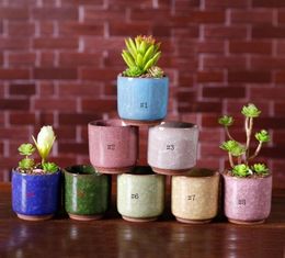 Ice Cracked Mini Ceramic Flower Pot Colorful Cute Flowerpot For Desktop Decoration Meaty Potted Plants