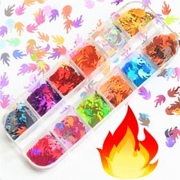 Nail Art Sequins Stickers 12 Color Set 3D Flakes Holographic Flame Sequin Maple Leaf Dot Nails Decorations Design Decals