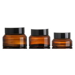 wholesale 15g 30g 50g brown bule oblique shoulder glass cream empty jar with gold cap and silver cap the subbottle can be customized logo
