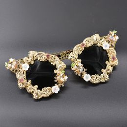 Sunglasses Women Crystal Cat Eye Sunglasses Baroque Retro Full Frame Gold Plate Sun Glasses Female Fashion Accessories