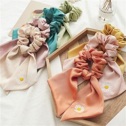 Summer Daisy Floral Rubber Band Rope Girls Elastic Scrunchies Solid Colour Ponytail Holder Hair Rope Hair Bands Ties Accessories