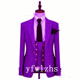 Handsome One Button Groomsmen Peak Lapel Groom Tuxedos Men Suits Wedding/Prom/Dinner Best Man Blazer(Jacket+Pants+Tie+Vest) W288