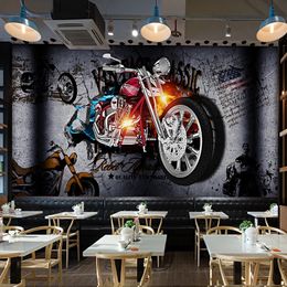 Custom 3D Wall Murals Wallpaper Motorcycle Broken Wall Personality Retro Bar KTV Restaurant Photo Poster Decor Wall Painting