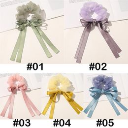 5 Colours Girls Bow ribbon headband Horsetail hair Rope Elastic Floral bowknot hair bands Girls hair ribbon Tie accessories