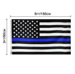 90*150cm BlueLine USA Police Flags 3x5 Foot Thin Blue Line USA Flag Black White And Blue American Flag With Brass Grommets SN1539