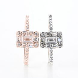 NEW Sparkling Square Halo Ring Women Girls Summer Jewellery for Pandora 925 Sterling Silver CZ diamond Rings with Original box269A