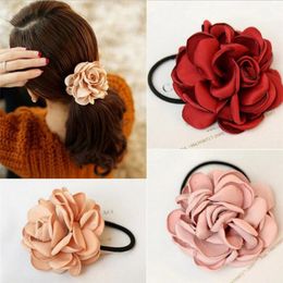 Fashion Women Rose Hair Accessories Simulation Flower Rubber Band Camellia Rose Attached to Elastic Hair Bands Headdress