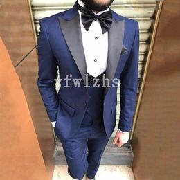 New Style One Button Handsome Peak Lapel Groom Tuxedos Men Suits Wedding/Prom/Dinner Best Man Blazer(Jacket+Pants+Tie+Vest) W271