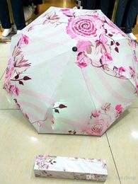 Classic Umbrellas 3 Fold Full-automatic Flower Umbrella patio Parasol with Gift Box for VIP Client