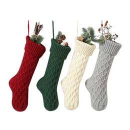 Christmas Acrylic Knitted Socks Red Green White Gray Knitting Stocking Christmas Tree Hanging Gift Sock Xmas Party Candy Stockings LX2552