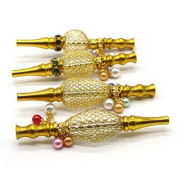 Hollowed Out Lantern Hookahs Tips Golden Pipes Hookah Shisha Colored Beads Cigarette Holder Smoking Accessories Removable 12jk D2