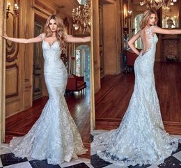 Shinny Lace Appliqued Mermaid Wedding Dress Sexy Vintage See Through Back Beach Bohemian Plus Size Bridal Gown With Sweep Train