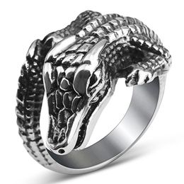 Stainless steel men punk gothic crocodile ring style personality men's retro antique unique animal Jewellery wholesale