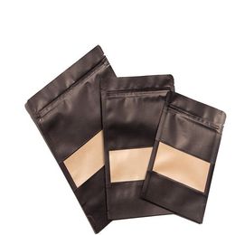 500pcs/lot Black Kraft Paper Frosted Window Bag Stand up Snack Cookie Tea Coffee Packaging Bag X-mas Paper Gift Pouch