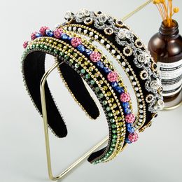 Palace Style Full Crystal Headband Hand Made Crystal Beaded Thick Sponge Hair Hoop Bride Wedding Hair Accessory