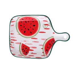 Hand Painted Fruit Ceramic Baking Dish Nordic Square Pasta Lasagna Pan with Single Handle Unique Snack Breakfast Serving Tray