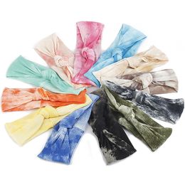 12 Colours Striped Tie-dye Knotted Hair Band Women Sports Elastic Yoga Headbands Soft Cotton Turban for Big Girls M2244