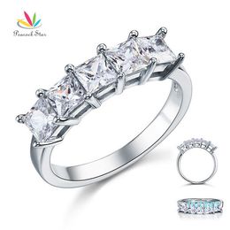 luxury- Peacock Star Princess Cut Five Stone 1.25 Ct Solid 925 Sterling Silver Bridal Wedding Band Ring Jewelry Cfr8072 Y19052201