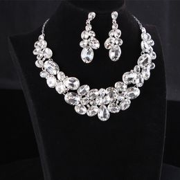 High quality wedding Jewellery sets bridal silver necklace and earrings crystal women party dress jewerly accessories