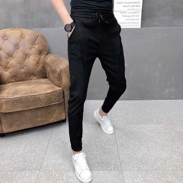 Fashion Korean Solid Joggers Men High Quality Autumn Winter Thick Pants Men Slim Fit Drawstring Mens Casual Pants Black/Gray 36