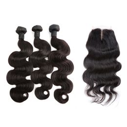 Full Head Weaves Bundles with Closure 4x4 Body Wave Brazilian Virgin Hair Extensions Weft with Lace Closure Middle Part Bella Hair