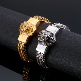 Silver/ gold Stainless steel Figaro Link Chain bracelet Fashion Lion Bangle 12mm 8.66'' heavy 96g weight