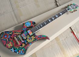 Free Shipping unusuall shaped electric guitar with abstract painting pattern,rosewood fretboard,can be customized as request