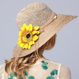 Flower Bohemia Wide Brim Foldable Women Church Hat Big Straw Beach Visors Elegant Kentucky Derby Lady Caps Bucket Cap Summer Sun Hats