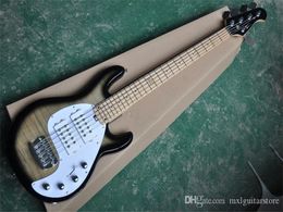 Factory custom Brown body 5 Strings Electric Bass Guitar with Chrome Hardwares,Neck-thru-body,can be customized