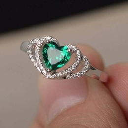 Fashion Crystal green zircon heart Shaped Wedding Rings For Women Rose Gold Elegant Engagement Rings Jewellery Gift