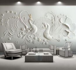 custom 3D wallpaper marble for living room bedroom Relief peacock 3 d TV background wall decoration 2020 room wall decor