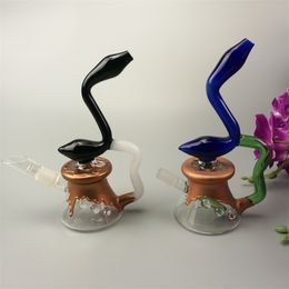 Black or Blue Swan Glass Water Bongs Hookahs with Handle gold Beaker 14 joint 7inch