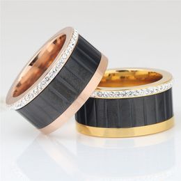 Fashion Black Rotating Spinner Ring For Women Men CZ Crystal Rhinestone Stainless Steel Ring