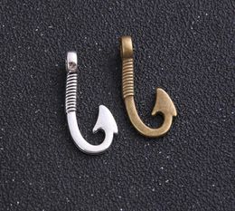 200pcs Silver bronze Plated Fish hook Charms Pendants for Bracelet Necklace Jewellery Making DIY Handmade Craft 14x31mm