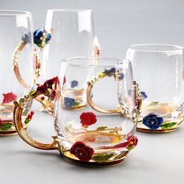 Creative enamel water cup household coffee cup soft girl cup girl heart crystal glass juice cup flower tea cup Creative enamel water cup household coffee cup soft girl cup girl heart crystal glass juice cup flower tea cup