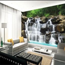 beautiful scenery wallpapers Natural scenery high mountain bamboo forest flowing water waterfall background wall