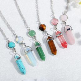 925 Silver Natural Gemstone Pendants Necklace Opal Rose Quartz Healing Crystals Jewelry for Women Girls