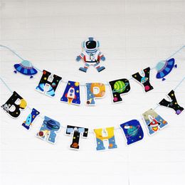Happy Birthday Bunting Astronaut Hanging Garlands Universe Flags Baby Kids Shower Party Wedding Decor Set YQ02154