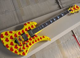 Yellow unusuall shaped set-in/bolt-on electric guitar with red heart,rosewood fretboard,can be Customised as request