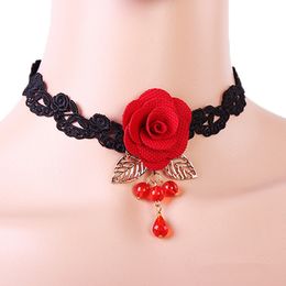 European And American Lace Necklace Female Fashion Red Rose Clavicle Chain Neck Chain With INS Multilayer Jewelry Wholesale