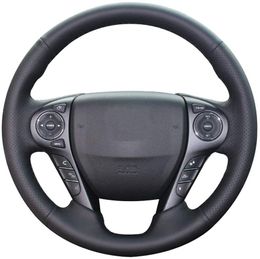 DIY Black Microfiber Leather Steering Wheel Cover Custom for 9th Honda Accord 2013-2017 Stitch on Wrap Needles Interior Accessories