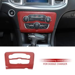 ABS Car Air Conditioner Switch Panel Cover for Dodge Charger 2015-2020 Volume Button Trim Red Carbon Fiber