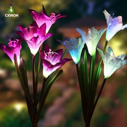 Solar Lily Artificial Flower Waterproof Colourful Outdoor Decorative Flower LED Landscape Lawn Lights for Garden Courtyard Pathway