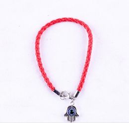 100Pcs Red Leatheroid Braided String Kabbalah Evil Eye Hamsa Hand Charms Bracelets Men and women leather lucky bracelet WY1420