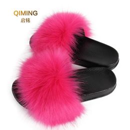 Frauen Vegan Faux Pelz Hausschuhe Fuzzy Slides Flauschige Sandalen Offene spitze Indoor Outdoor Schuhe Frau Slipper Furry Y200706