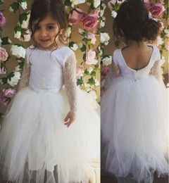 Flower Girls Dresses First Communion Dresses With Lace Long Sleeves Backless Floor Length Tulle Princess Party Gown For Weddings B98