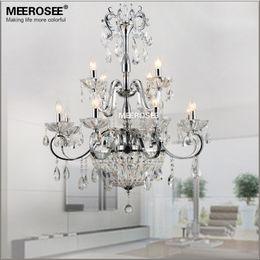 Modern Wrought Iron Crystal Chandelier Light Fixture Chrome 2 tiers E14 or E12 Lights K9 Crystal Pendant Hanging Lustre Lamp For Living room