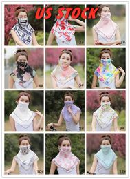 Summer Outdoor Riding Chiffon Face Masks Fashion Printed Female Reusable Mouth Mask Neck Protector Sunscreen Scarf Washable Mask FY6133